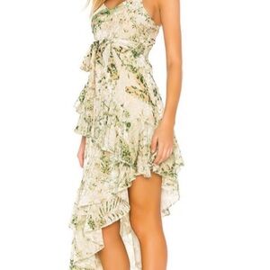 HEMANT & NANDITA Green Floral High Low Dress